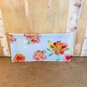 Floral and Bird Decorative Glass Tray